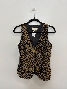 Cache Leopard Print V-Neck Vest - Black & Brown